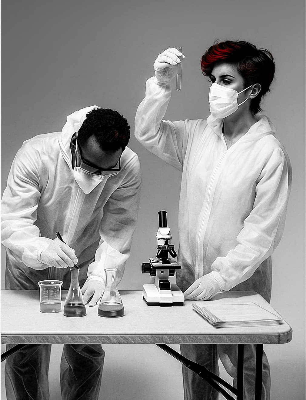 Researchers working in laboratory